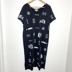 M. Mac Midi Shift Dress Womens XL Black White Fish Print